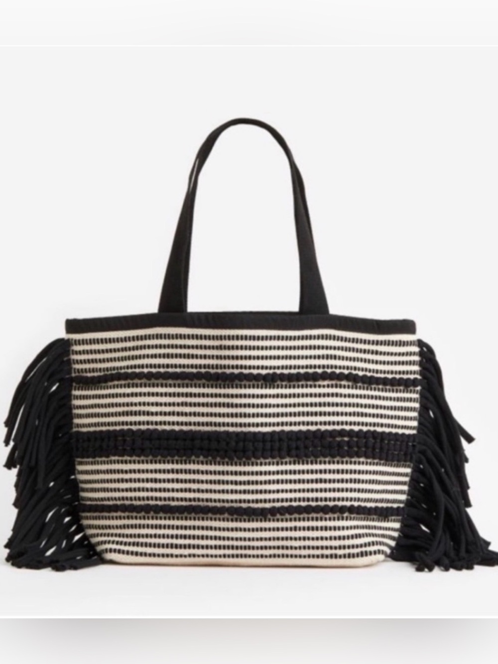 H&M Black and Cream Fringe Tote Bag